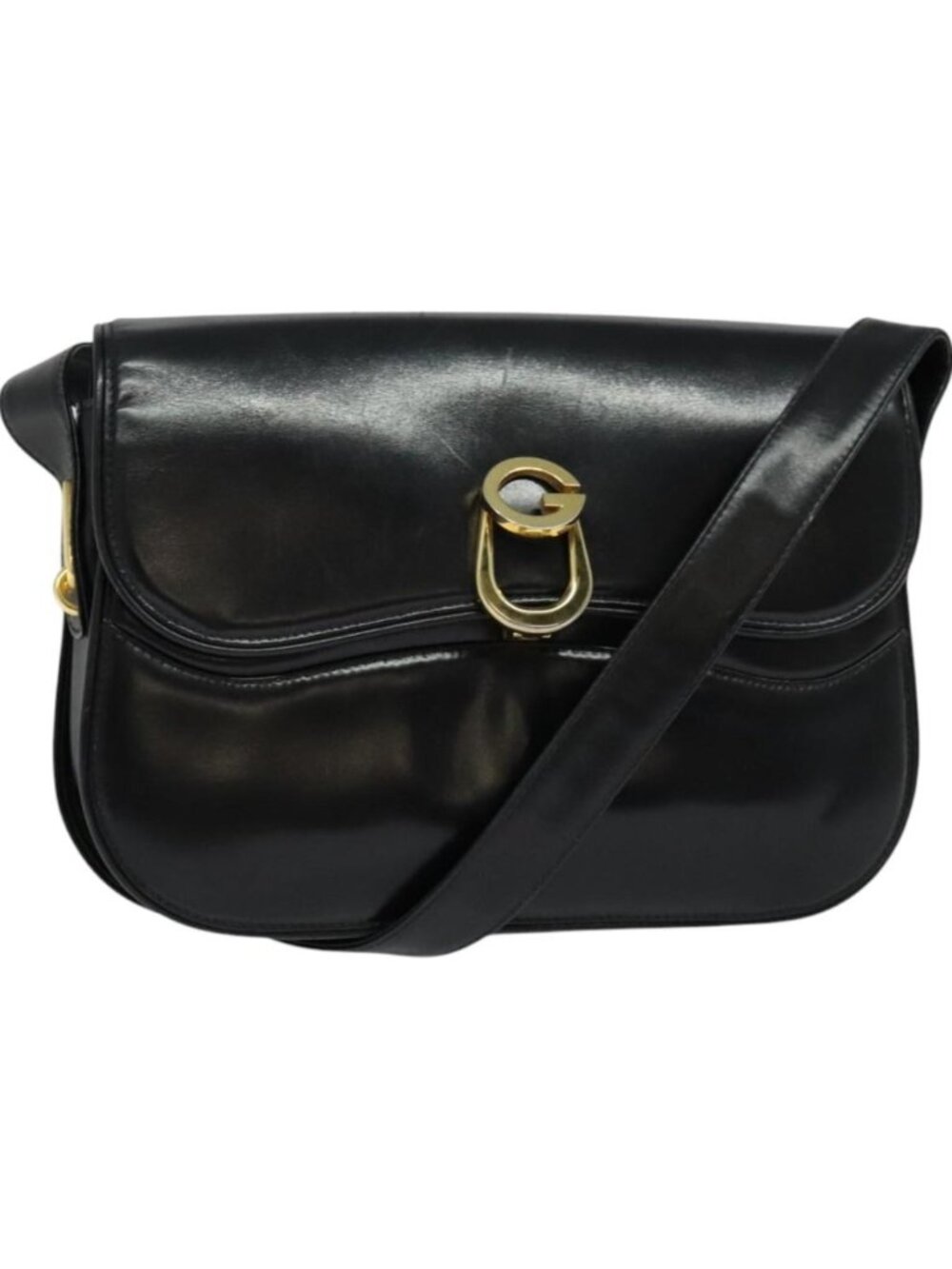 GUCCI Shoulder Bag Leather Black Gold